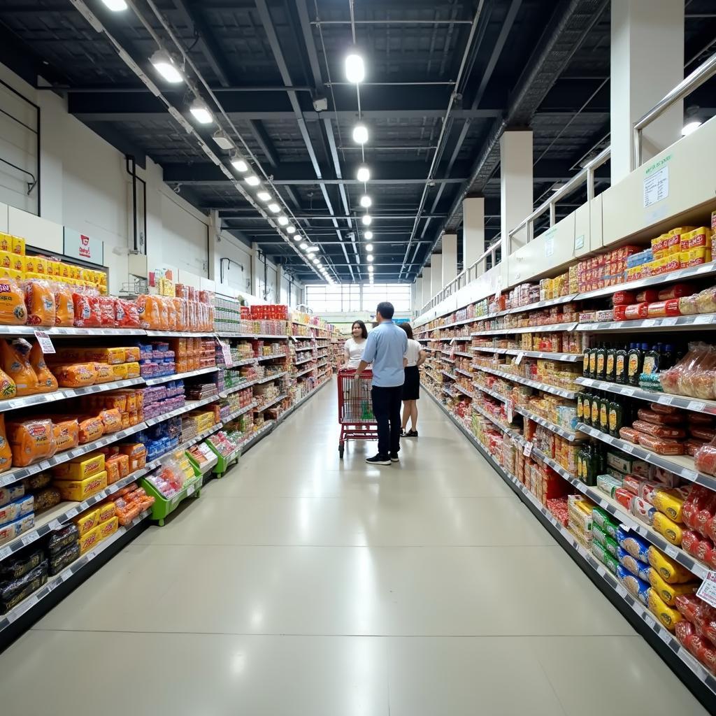 Bên trong siêu thị MM Mega Market Vũng Tàu với các gian hàng và lối đi rộng rãi, thoáng đãng